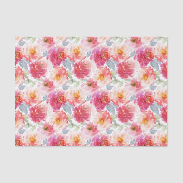 Papier Mousseline Motif rose Aquarelle Peony (Recto)