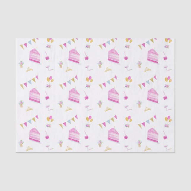 Papier Mousseline Motif Rose D'Anniversaire Avec Champagne Et Tiara (Recto)