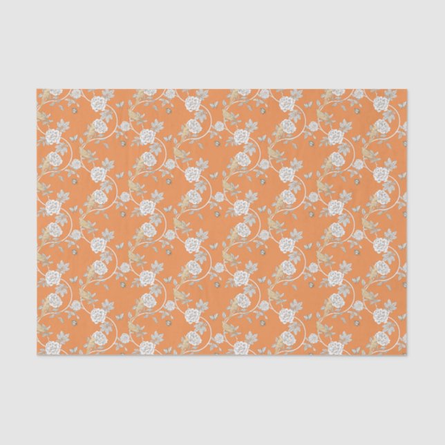 Papier Mousseline Motif Rose de la Chinoiserie orange (Recto)
