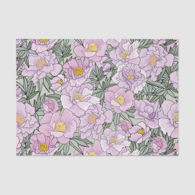 Papier Mousseline Motif rose en fleur de pivoine (Recto)