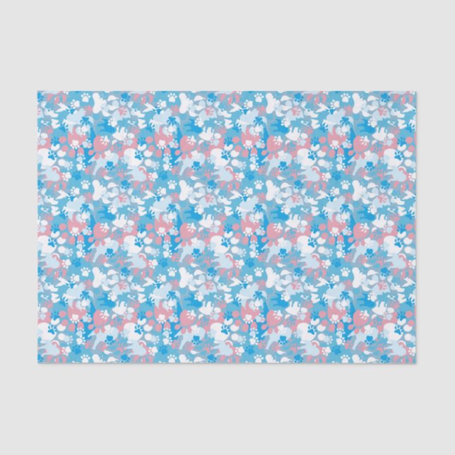 Papier Mousseline Motif rose et bleu de chien de camouflage (Recto)