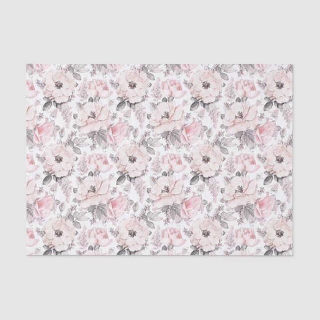 Papier Mousseline Motif rose et gris classique (Recto)