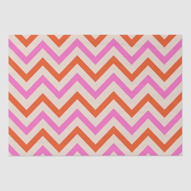 Papier Mousseline Motif rose et orange Zigzag Chevron (Recto)