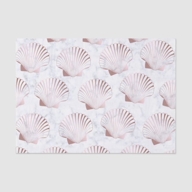 Papier Mousseline Motif rose Girly de coquillage d'or et marbre (Recto)
