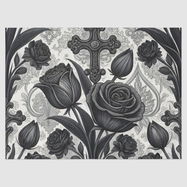 Papier Mousseline Motif Rose Gothique Foncé (2) (Recto)