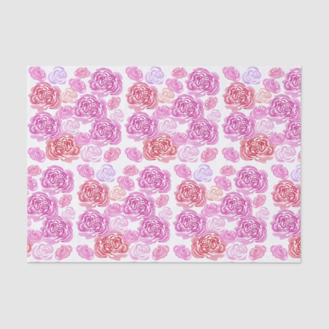 Papier Mousseline Motif Rose Pastel Aquarelle (Recto)