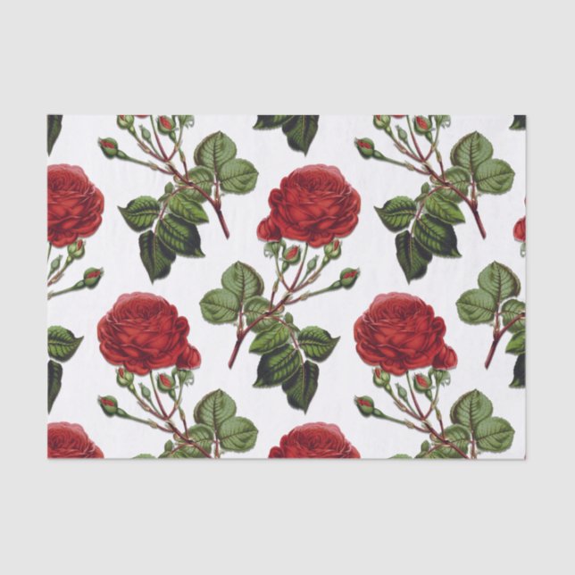 Papier Mousseline Motif Rose Red Long Stem (Recto)