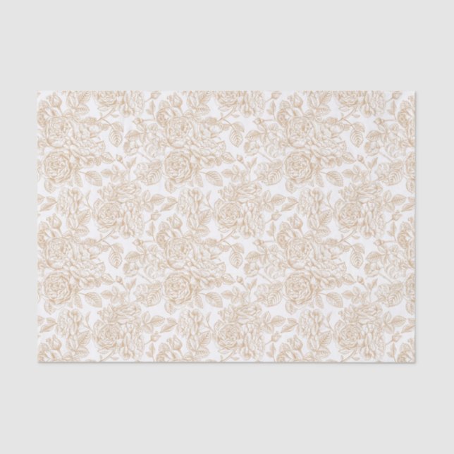 Papier Mousseline Motif Rose Vintage beige (Recto)