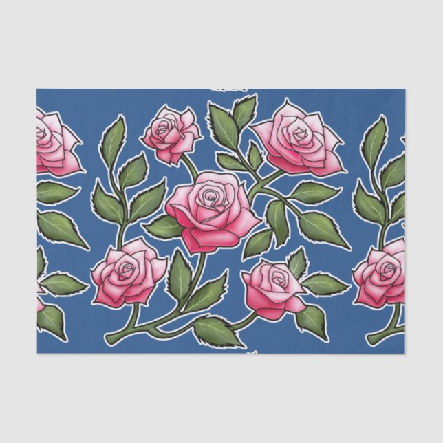 Papier Mousseline Motif Rosier - Bleu classique (Recto)