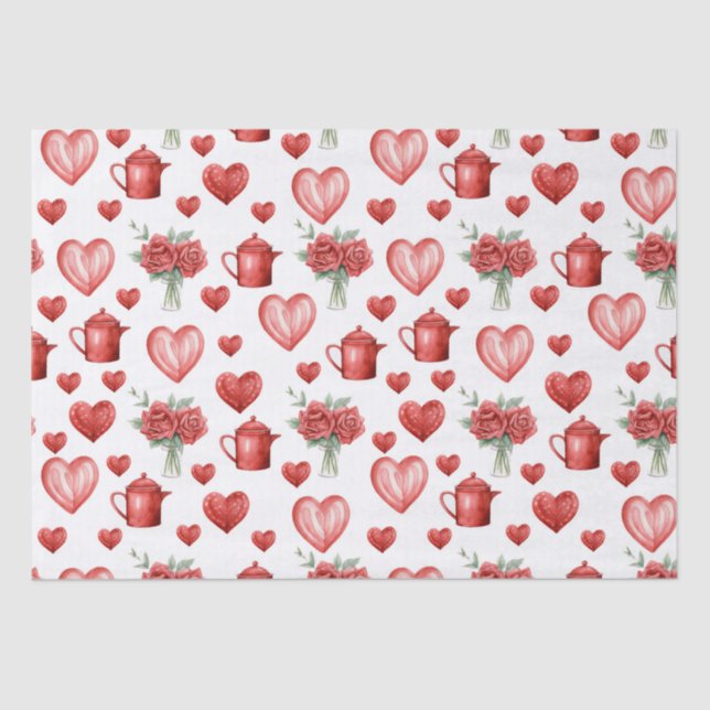 Papier Mousseline motif rouge avec coeur pour la Saint-Valentin (Recto)