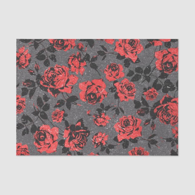 Papier Mousseline Motif rouge et noir rustique de rose de tige (Recto)
