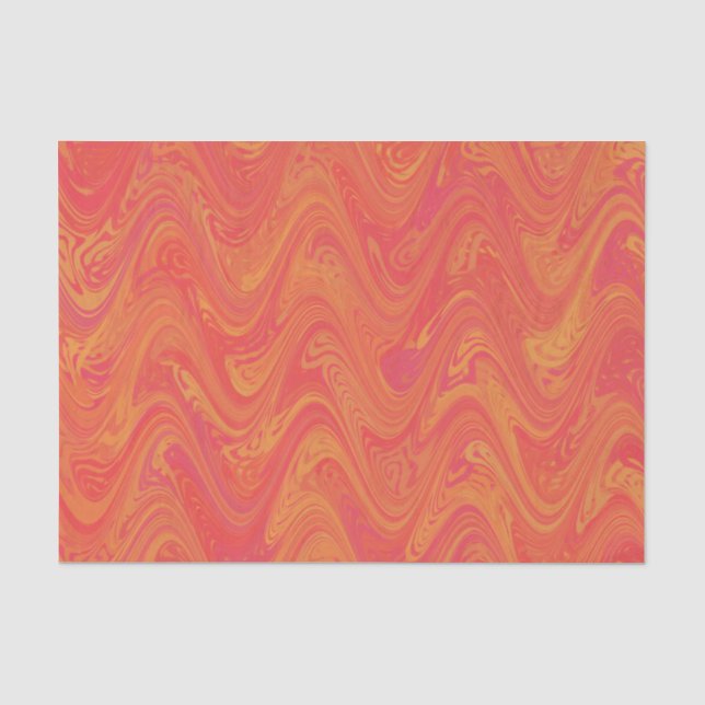 Papier Mousseline Motif rouge orange marbling (Recto)