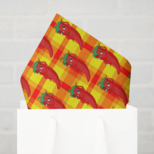 Papier Mousseline Motif rouge Pepper Diva orange jaune Plaid