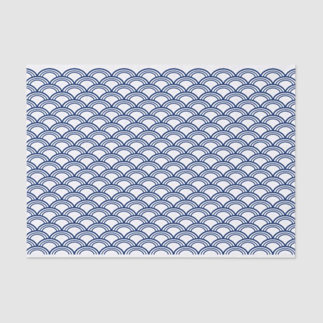 Papier Mousseline Motif Royal Blue Seigaiha (Recto)