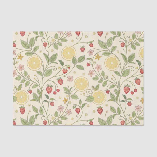 Papier Mousseline Motif rustique de fraise et d'agrumes (1) (Recto)