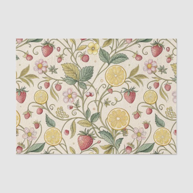 Papier Mousseline Motif rustique de fraise et d'agrumes (3) (Recto)