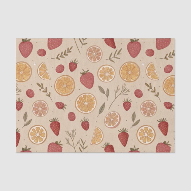 Papier Mousseline Motif rustique de fraise et d'agrumes (5) (Recto)