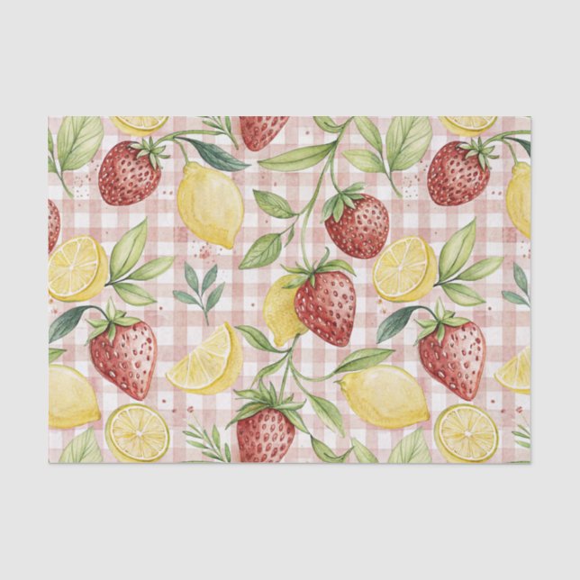 Papier Mousseline Motif rustique de fraise et d'agrumes (7) (Recto)