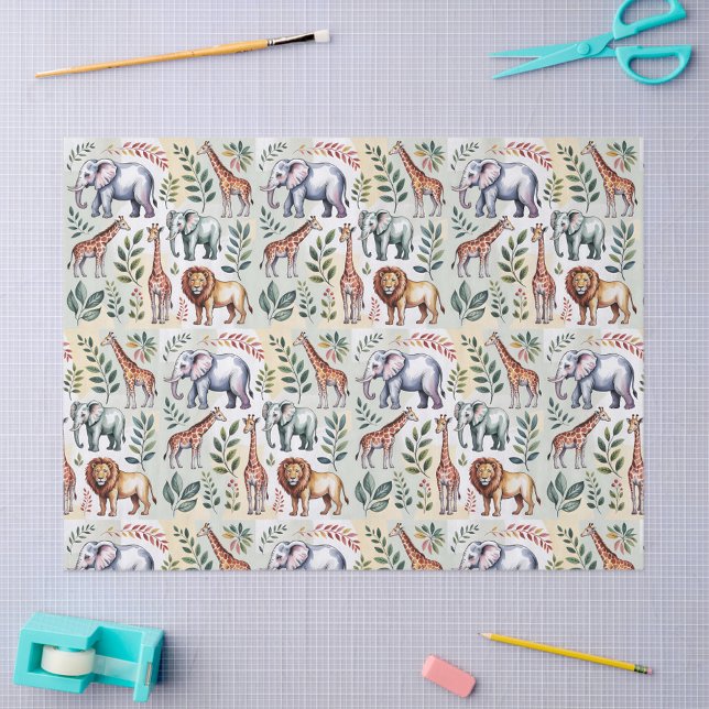 Papier Mousseline Motif sans couture avec éléphants lions (Créateur téléchargé)