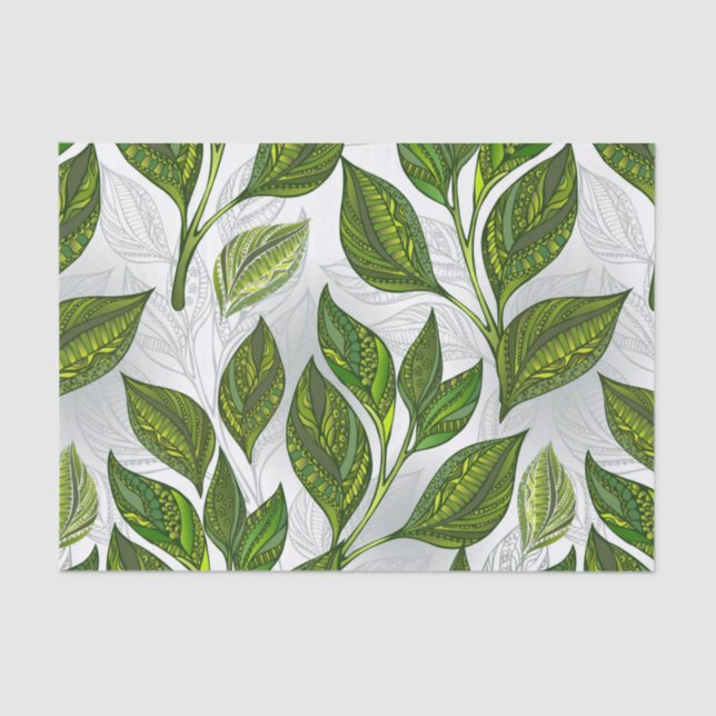 Papier Mousseline Motif sans couture avec Feuilles de thé vert (Recto)