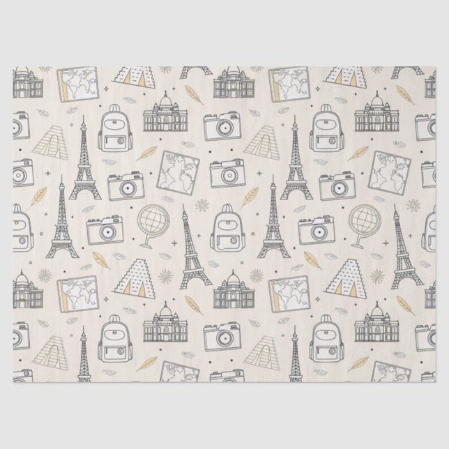 Papier Mousseline Motif sans couture de doodle de voyage (Recto)