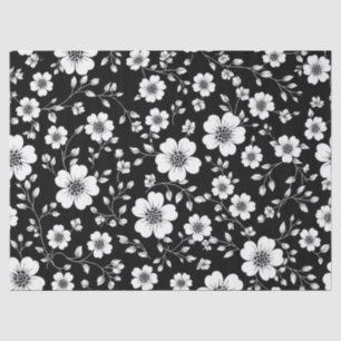 Papier Mousseline Motif sans couture floral vintage noir et blanc (1