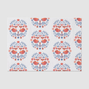 Papier Mousseline motif scandinave rouge et bleu de gens