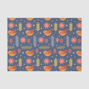 Papier Mousseline motif scandinave rouge et bleu de gens