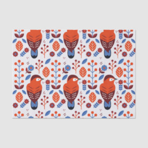 Papier Mousseline motif scandinave rouge et bleu de gens