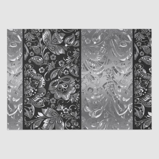 Papier Mousseline Motif Shiny Metally Argent Damaches (Recto)