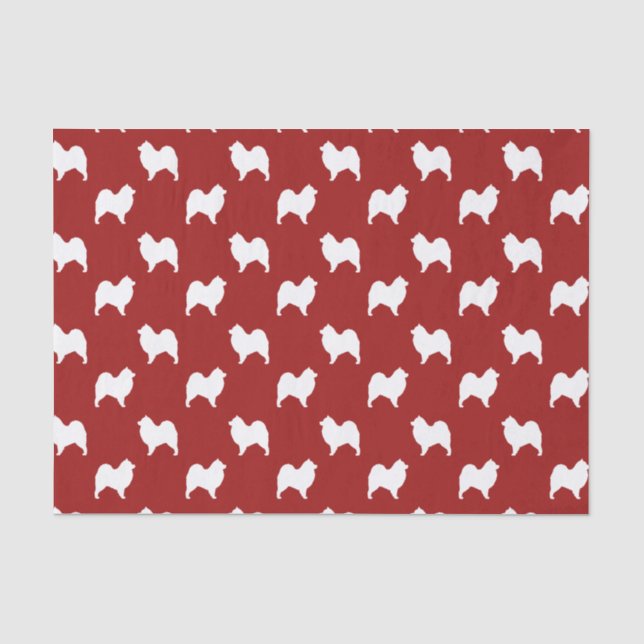 Papier Mousseline Motif Silhouettes Samoyède Rouge (Recto)