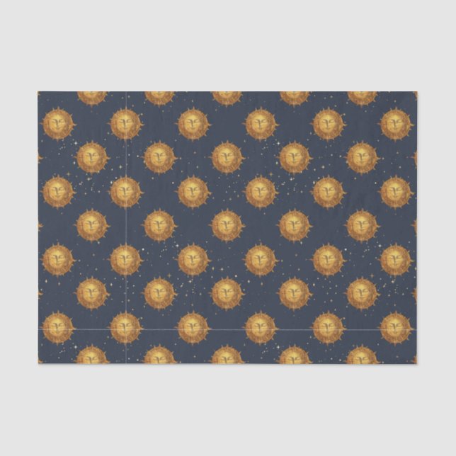 Papier Mousseline Motif Soleil Céleste Or (1) (Recto)