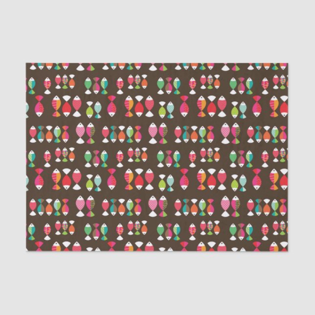 Papier Mousseline Motif sous-marin 2 de rétros poissons abstraits (Recto)