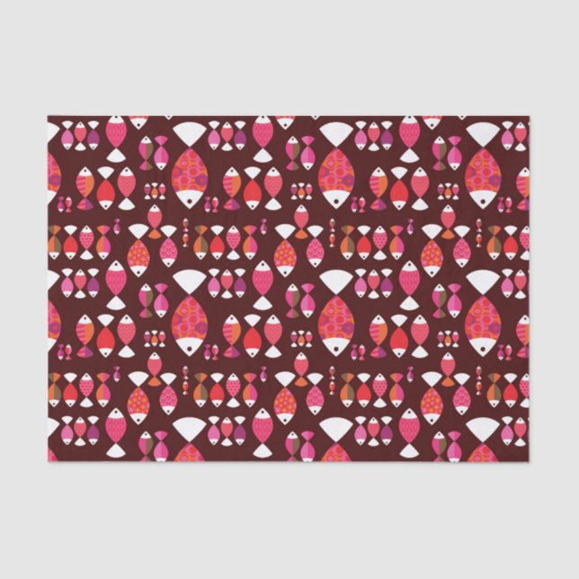 Papier Mousseline Motif sous-marin de rétros poissons abstraits (Recto)