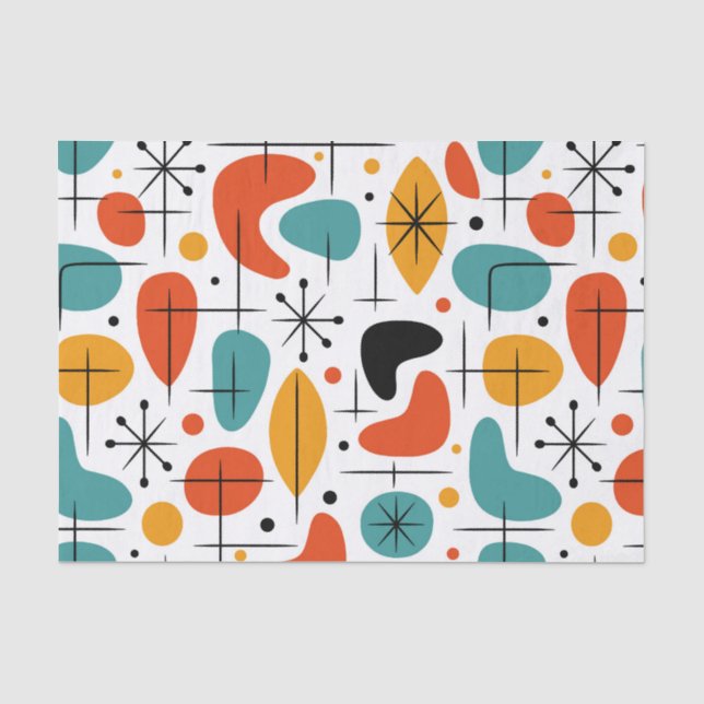 Papier Mousseline Motif Starburst Moderne du Milieu du Siècle (Recto)