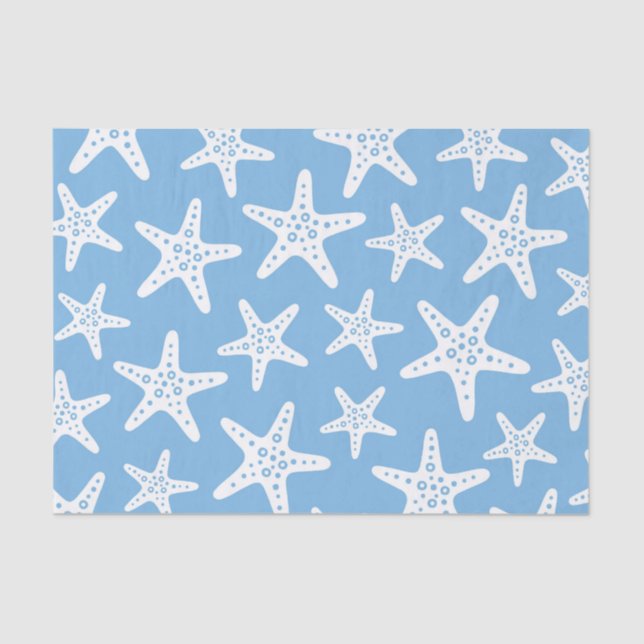 Papier Mousseline Motif Starfish Bleu (Recto)