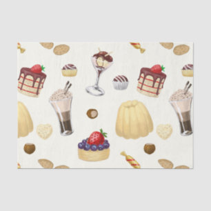 Papier Mousseline Motif sucré avec des desserts variés.