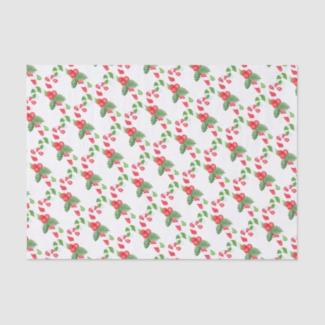 Papier Mousseline Motif Sucre de canne aquarelle - Noël (Recto)