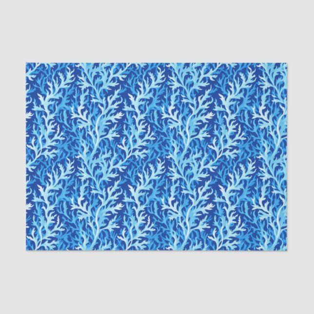 Papier Mousseline Motif textile du littoral d'algues bleues (Recto)
