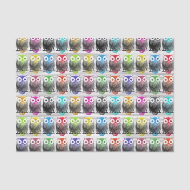 Papier Mousseline Motif tiré par la main de hibou d'aquarelle (Recto)