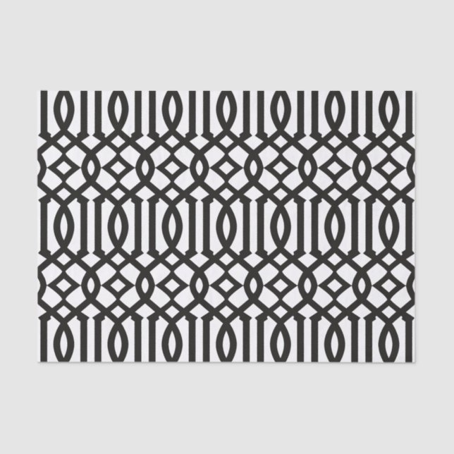 Papier Mousseline Motif Trellis marocain moderne noir et blanc (Recto)