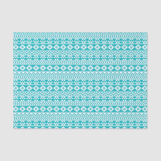 Papier Mousseline Motif tribal aztèque grunge turquoise (Recto)