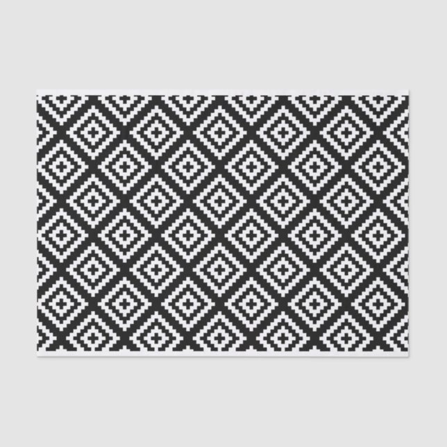 Papier Mousseline Motif tribal géométrique noir et blanc (Recto)
