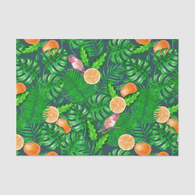 Papier Mousseline Motif tropical, colibris (Recto)