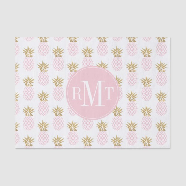 Papier Mousseline Motif tropical d'ananas d'or élégant de faux (Recto)