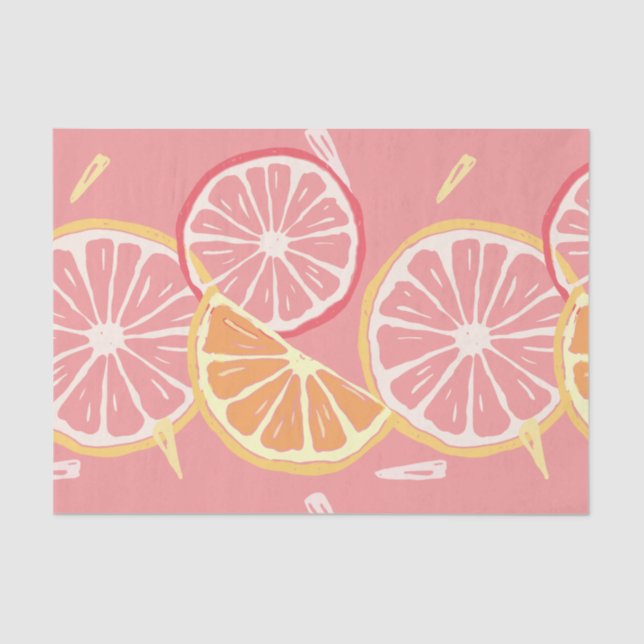 Papier Mousseline Motif tropical de pamplemousse rose et de citron (Recto)