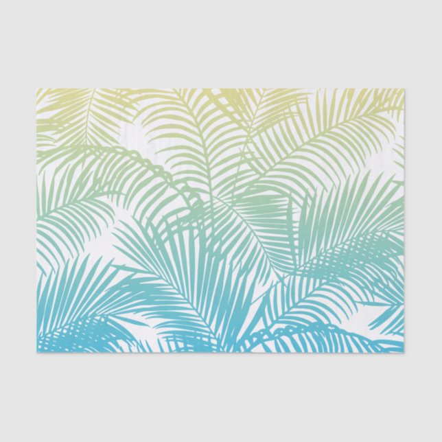 Papier Mousseline Motif tropical jaune turquoise moderne de palmiers (Recto)