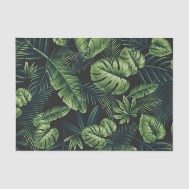 Papier Mousseline Motif Tropical Noir (Recto)