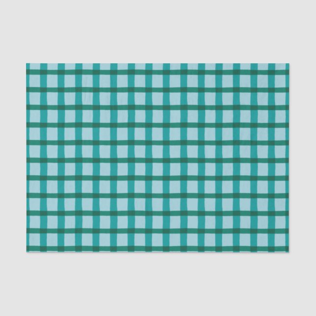 Papier Mousseline Motif Turquoise et bleu Plaid (Recto)