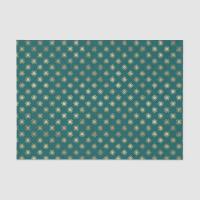 Papier Mousseline Motif turquoise et Gold Foil Star (Recto)